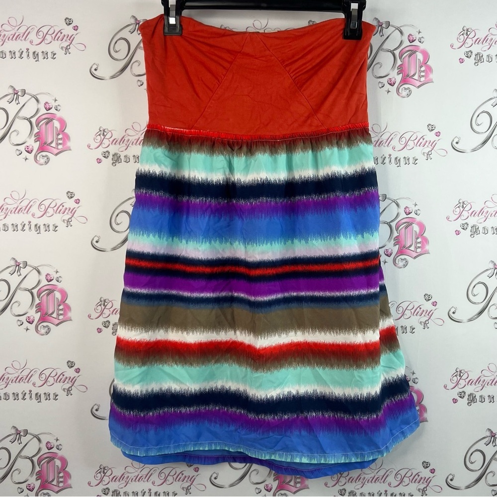 Roxy mini dress strapless Multicolor stripes tie dye ombré striped tube style